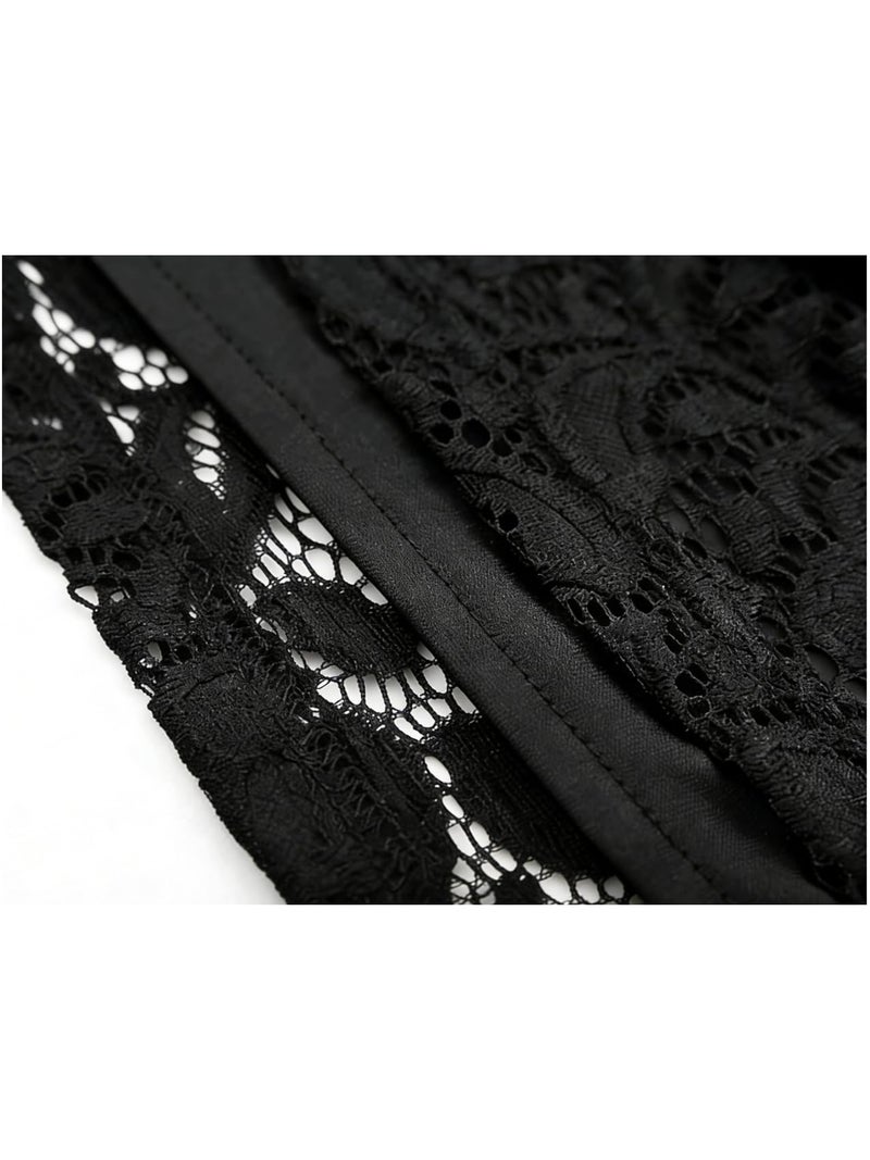 DJT Womens Off The Shoulder Tops Sexy Floral Lace Long Sleeve Slim Fit Shirts Dressy Casual Party Clubwear Outfits Black S - Image 5
